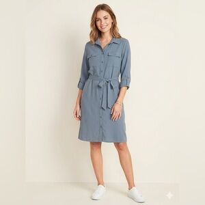 NAIF Button-Front Shirt Dress in Slate Blue